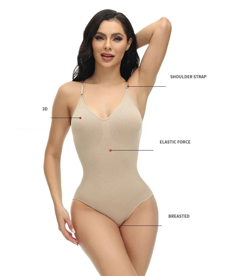 Bodysuit com alças finas e decote em V.