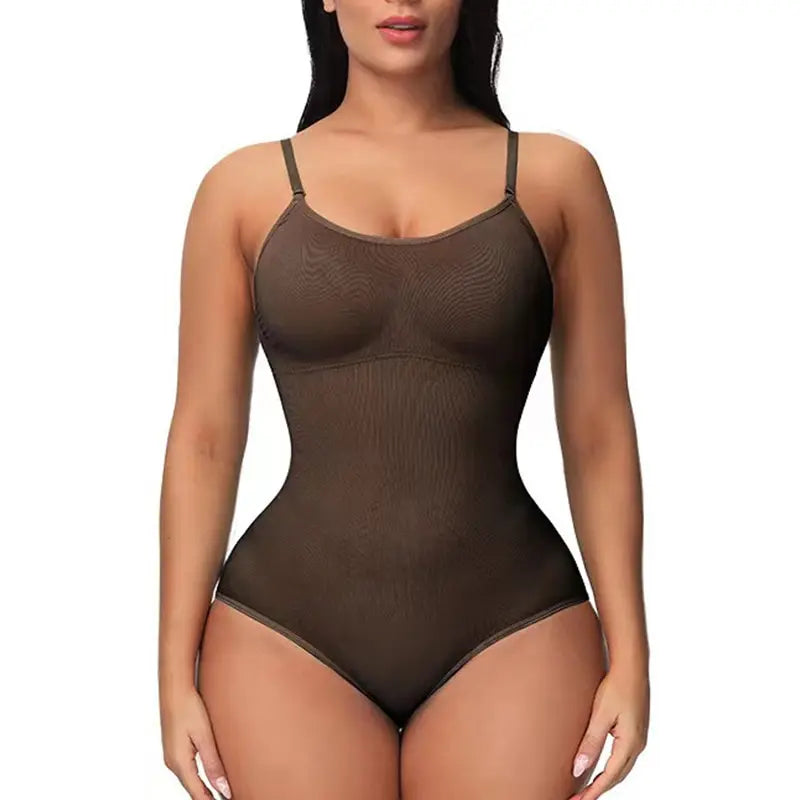 Bodysuit com alças finas e decote em V.