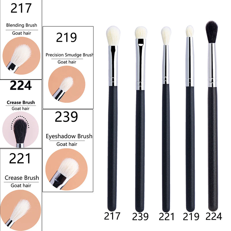 Pincéis de maquiagem para sombras, sombras planas, vincos, pincéis de mistura, sombras de pelo de cabra, pó líquido, creme, ferramenta de maquiagem